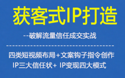 获客型IP打造，破解流量信任成，四类短视频布局+文案钩子指令创作IP三大信任状+IP变现四大模式|网创挖金社