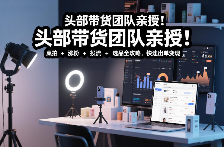 头部带货团队亲授！专业短视频实拍带货课：桌拍+涨粉+投流+选品全攻略，快速出单变现，月入2w+|网创挖金社