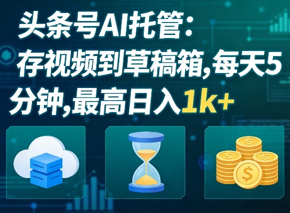 头条号AI托管，我存视频到你草稿箱，每天5分钟，最高日入1k+【揭秘】|网创挖金社