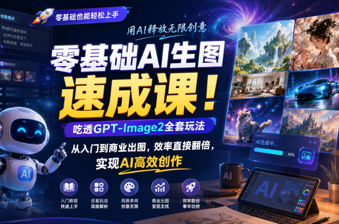 零基础AI生图速成课！吃透GPT-Image2全套玩法，从入门到商业出图，效率直接翻倍，实现AI高效创作|网创挖金社