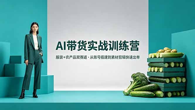 AI带货实战训练营，服装+农产品双赛道，从账号搭建到素材剪辑快速出单|网创挖金社