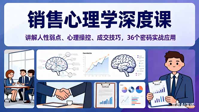 销售心理学深度课，讲解人性弱点、心理操控、成交技巧，36个密码实战应用|网创挖金社