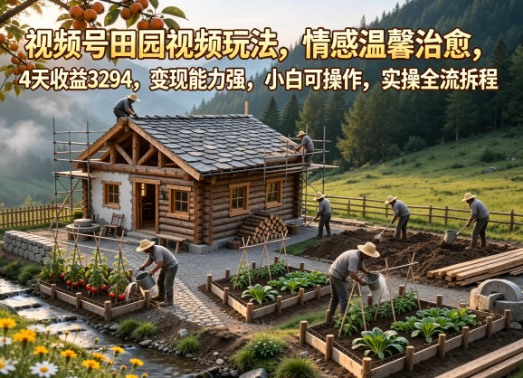 视频号田园视频玩法，情感温馨治愈，4天收益3294，变现能力强，小白可操作，实操全流程拆解|网创挖金社