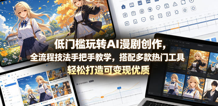 低门槛玩转AI漫剧创作，全流程技法手把手教学，搭配多款热门工具，轻松打造可变现优质作品|网创挖金社