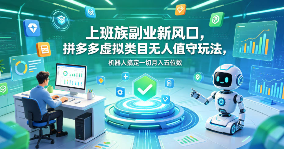 上班族副业新风口，拼多多虚拟类目无人值守玩法，机器人搞定一切月入五位数【揭秘】|网创挖金社