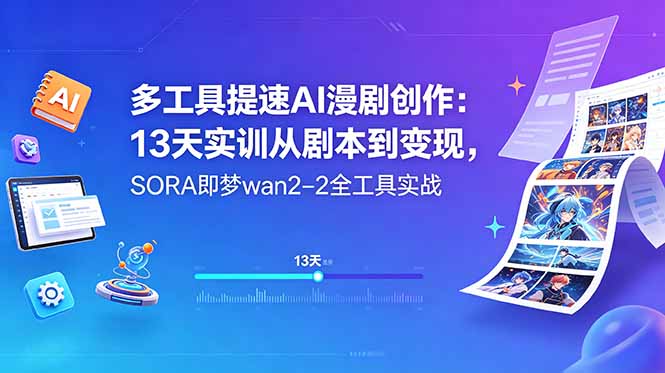 多工具提速AI漫剧创作：13天实训从剧本到变现，SORA即梦wan2-2全工具实战|网创挖金社