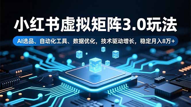 小红书虚拟矩阵3.0玩法，AI选品、自动化工具、数据优化，技术驱动增长，稳定月入8万+|网创挖金社