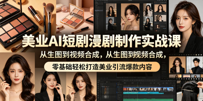 美业AI短剧漫剧制作实战课,从生图到视频合成,零基础轻松打造美业引流爆款内容|网创挖金社