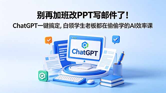 别再加班改PPT写邮件了！ChatGPT一键搞定，白领学生老板都在偷偷学的AI效率课|网创挖金社