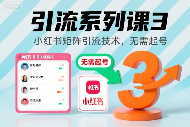 引流系列课3，小红书矩阵引流技术，无需起号|网创挖金社