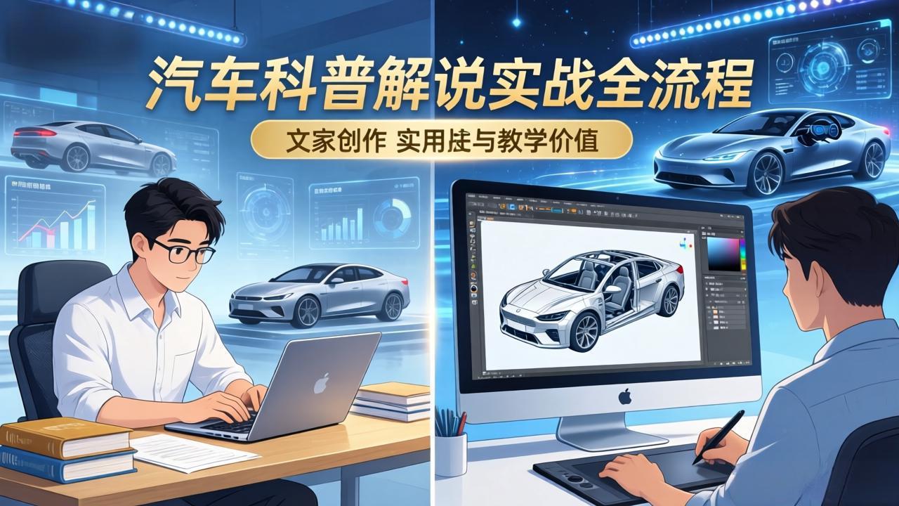 抖音汽车科普解说实战：文案+动画+画面处理+去水印全流程，打造专业汽车科普视频|网创挖金社
