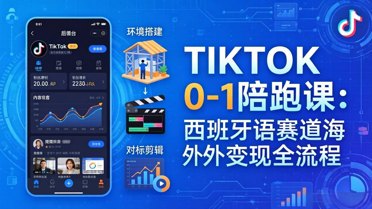TIKTOK 0-1 陪跑课：从环境搭建到刷对标剪辑，西班牙语赛道海外变现全流程|网创挖金社