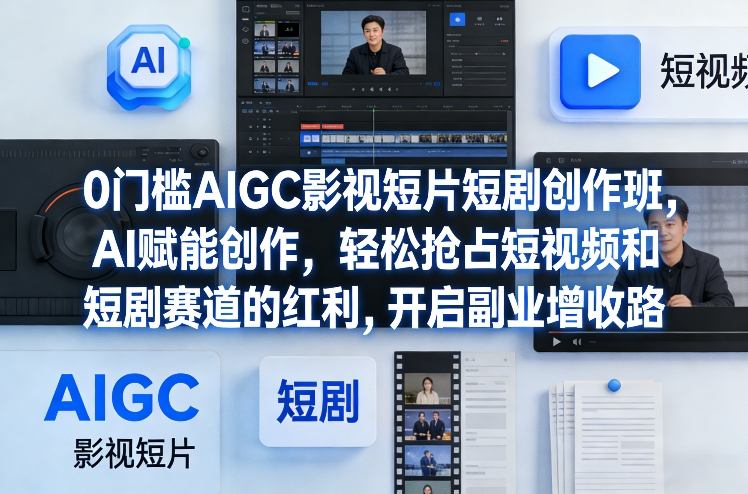 0门槛AIGC影视短片短剧创作班，AI赋能创作，轻松抢占短视频和短剧赛道的红利，开启副业增收路|网创挖金社