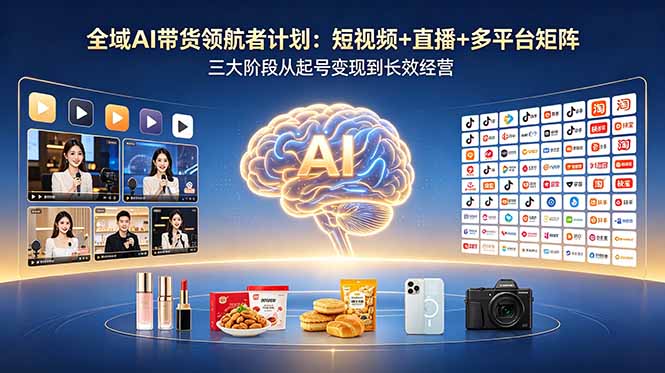 全域AI带货领航者计划：短视频+直播+多平台矩阵，三大阶段从起号变现到长效经营|网创挖金社