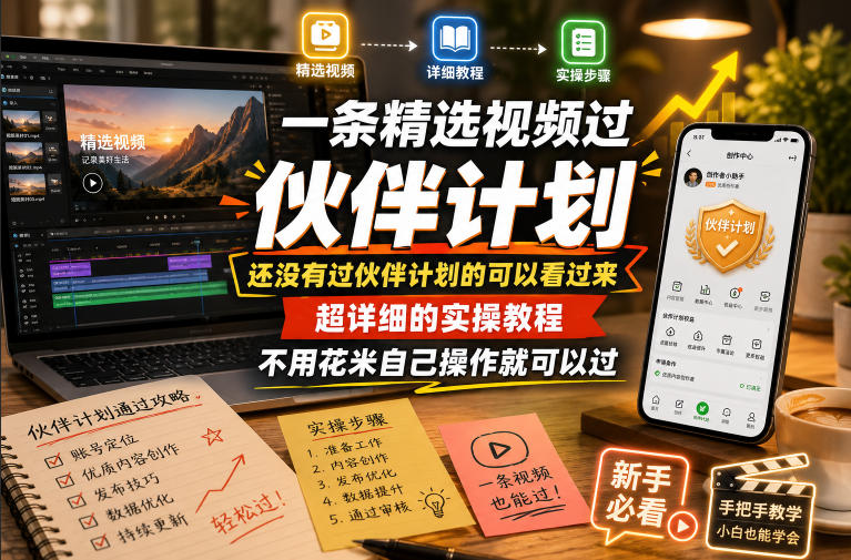一条精选视频过伙伴计划，还没有过伙伴计划的可以看过来，超详细的实操教程，不用花米自己操作就可以过|网创挖金社