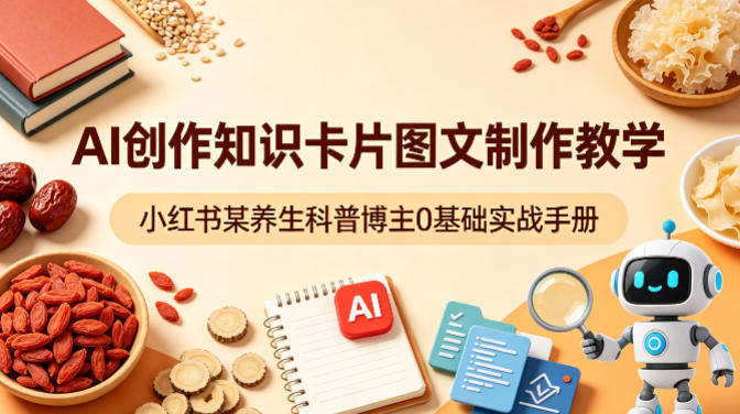 AI创作知识卡片图文制作教学,小红书某养生科普博主0基础实战手册|网创挖金社