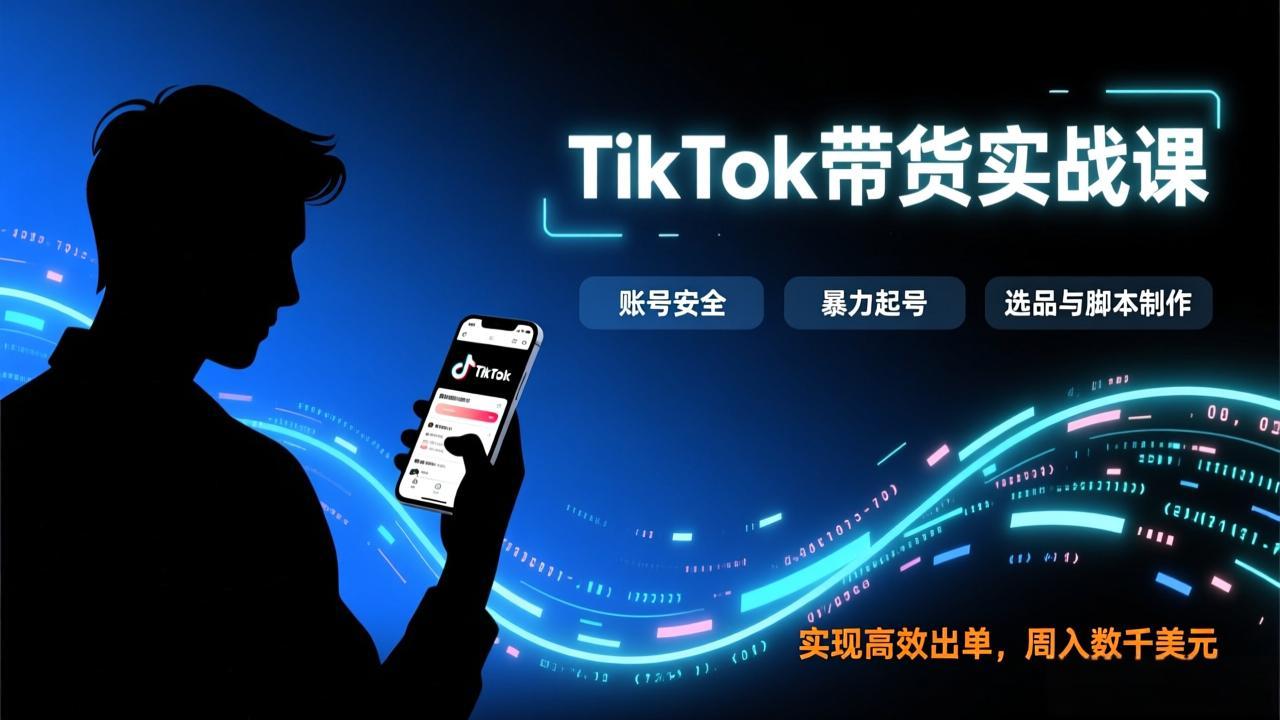 TikTok带货实战课，涵盖账号安全、暴力起号、选品与脚本制作，实现高效出单，周入数千美元|网创挖金社