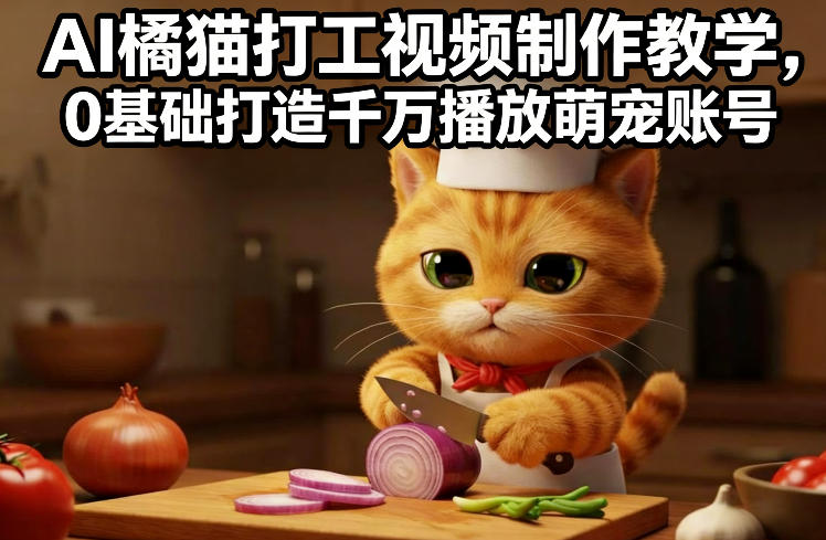 AI橘猫打工视频制作教学，流量狂飙，0基础打造千万播放萌宠账号|网创挖金社