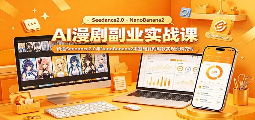 AI漫剧副业实战课：精通Seedance2.0与NanoBanana2零基础复刻爆款实现涨粉变现|网创挖金社
