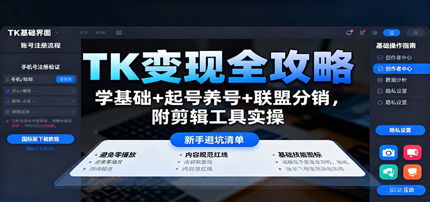 TK变现全攻略：学基础+起号养号+联盟分销，附剪辑工具实操|网创挖金社