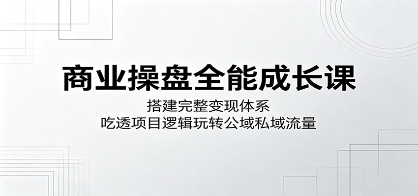商业操盘全能成长课：搭建完整变现体系，吃透项目逻辑玩转公域私域流量|网创挖金社