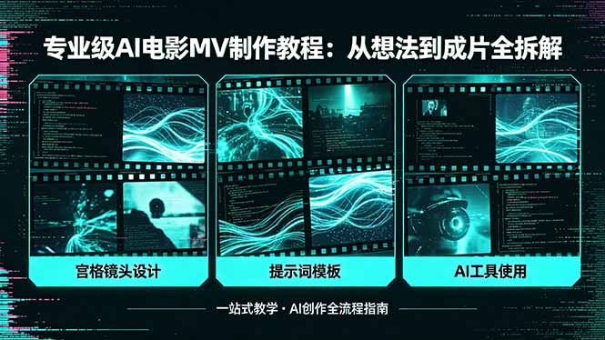 专业级AI电影MV制作教程,从想法到成片全拆解,宫格镜头+提示词模板+AI工具一站式教学|网创挖金社