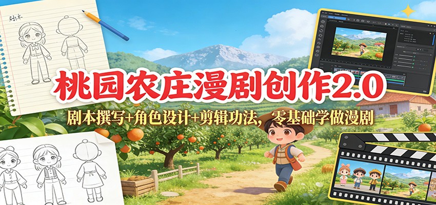 桃园农庄漫剧创作2.0：剧本撰写+角色设计+剪辑功法，零基础学做漫剧|网创挖金社
