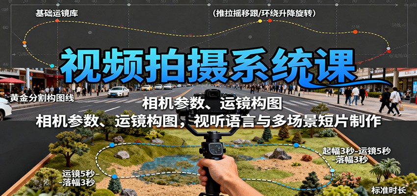 视频拍摄系统课：相机参数、运镜构图，视听语言与多场景短片制作|网创挖金社