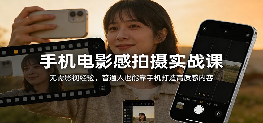 手机电影感拍摄实战课：无需影视经验，普通人也能靠手机打造高质感内容|网创挖金社