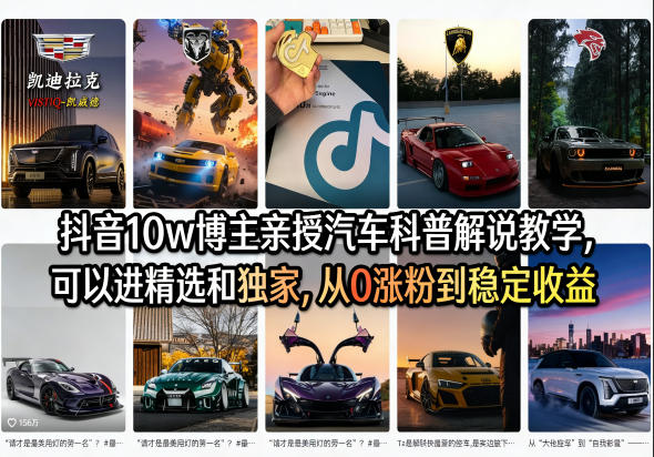 抖音10w博主亲授汽车科普解说教学，可以进精选和独家，从0涨粉到稳定收益(详细视频课程+1T素材)|网创挖金社