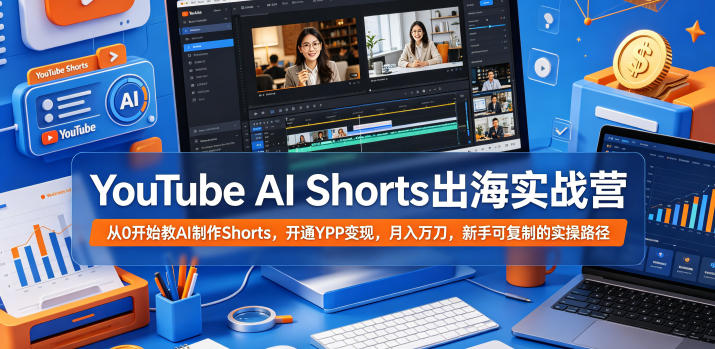 YouTube AI Shorts出海实战营，从0开始教AI制作Shorts，开通YPP变现，月入万刀，新手可复制的实操路径|网创挖金社