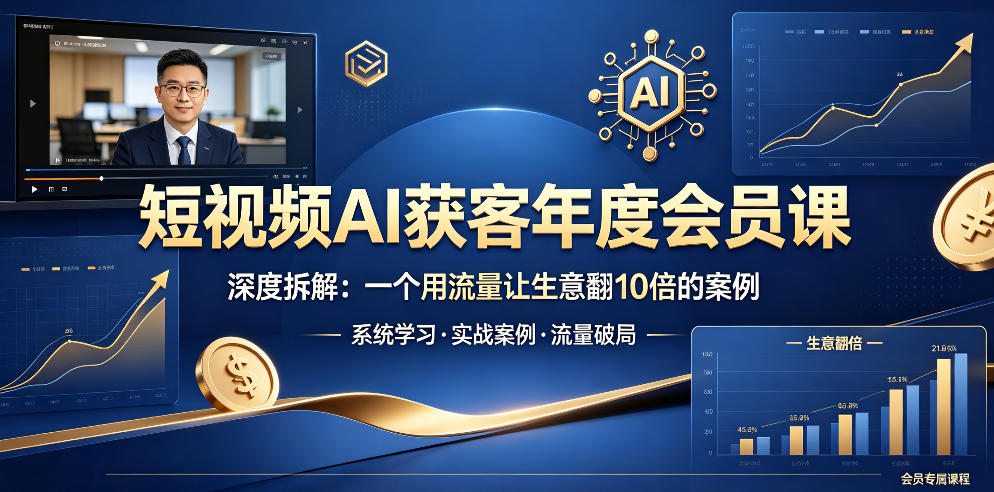 短视频AI获客年度会员课，深度拆解，一个用流量让生意翻10倍的案例|网创挖金社