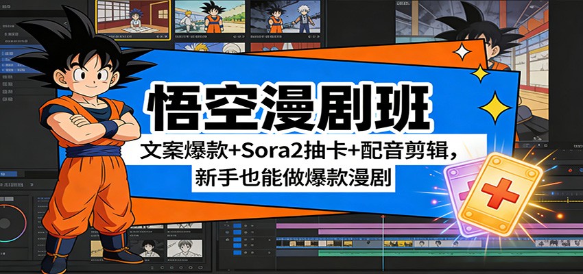 悟空漫剧班：文案爆款+Sora2抽卡+配音剪辑，新手也能做爆款漫剧|网创挖金社