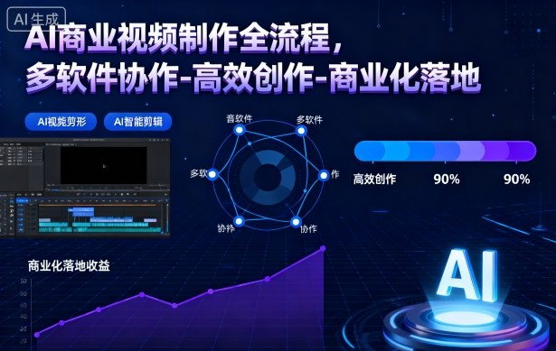 AI商业视频制作全流程，多软件协作-高效创作-商业化落地|网创挖金社
