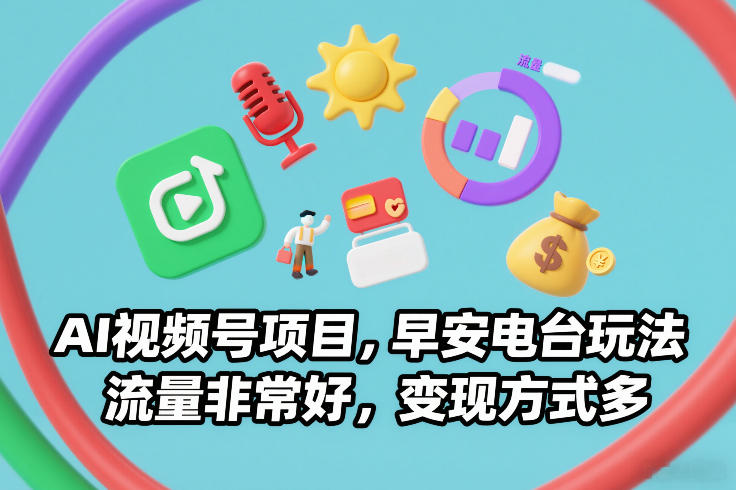 AI视频号项目,早安电台玩法,流量非常好,变现方式多|网创挖金社