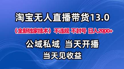 淘宝无人直播13.0，公域私域技术，不封号，不违规布局下半年旺季赛道，日入1K+(独家技术)【揭秘】|网创挖金社
