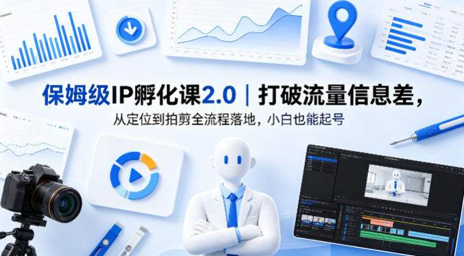 保姆级IP孵化课2.0｜打破流量信息差，从定位到拍剪全流程落地，小白也能起号|网创挖金社