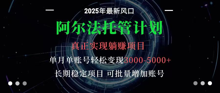阿尔法托管计划 单账号月入3000-5000，长期稳定项目，新手小白轻松上手|网创挖金社