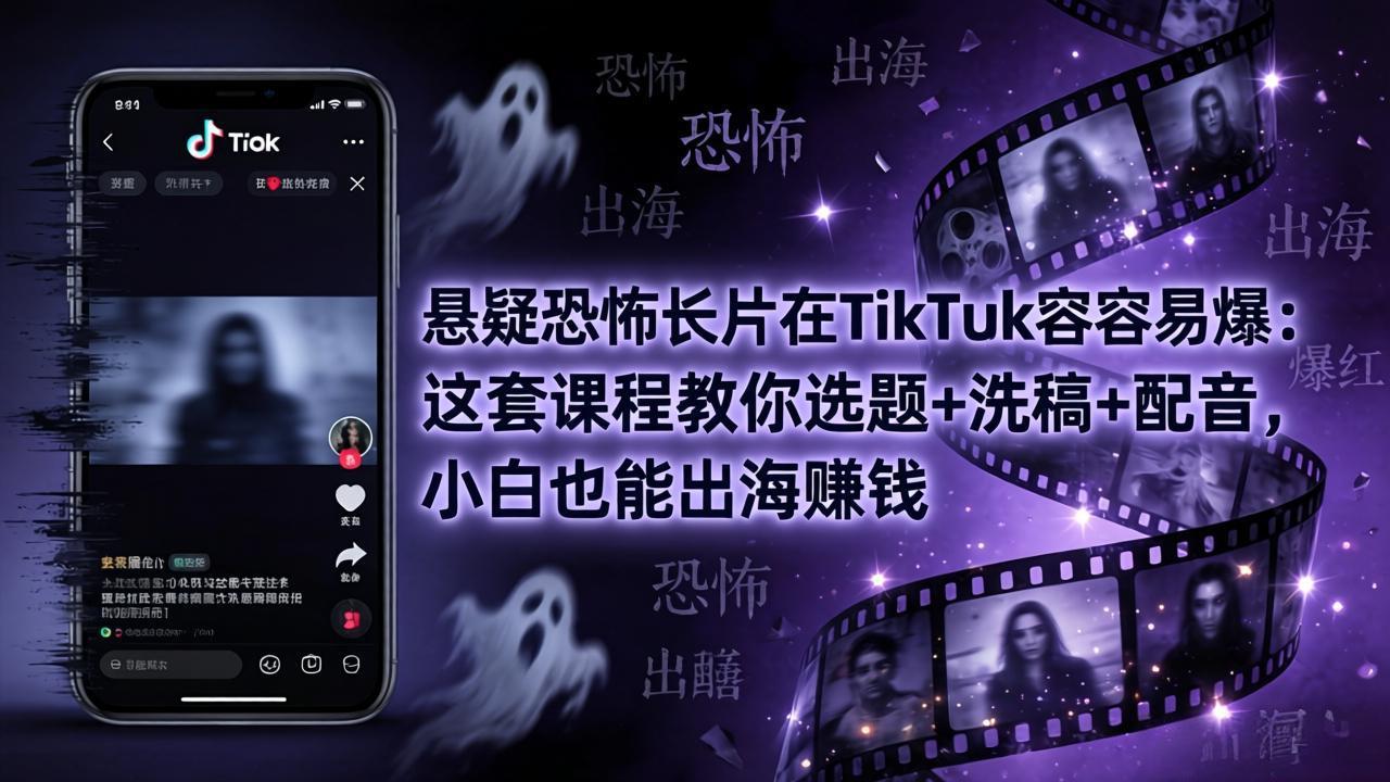 悬疑恐怖长片在TikTok最容易爆:这套课程教你选题+洗稿+配音,小白也能出海赚钱|网创挖金社