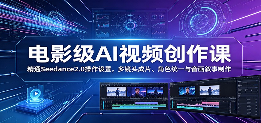 电影级AI视频创作课:精通Seedance2.0操作设置,多镜头成片、角色统一与音画叙事制作|网创挖金社