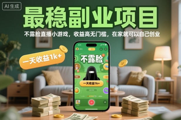 最稳副业项目，不露脸直播小游戏，收益高无门槛，一天收益1k+，在家就可以自己创业【揭秘】|网创挖金社