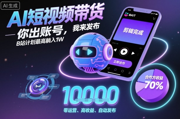 AI短视频带货，你出账号，我来发布，B站计划最高躺入1W【揭秘】|网创挖金社