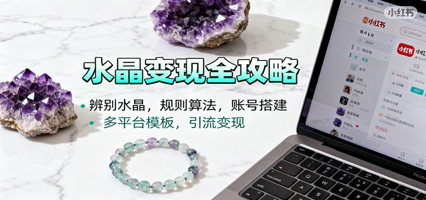 水晶小红书起号课：辨别水晶，规则算法，账号搭建，多平台模板，引流变现|网创挖金社