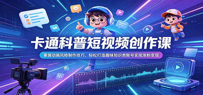 卡通科普短视频创作课：掌握动画风格制作技巧，轻松打造趣味知识类账号实现涨粉变现|网创挖金社