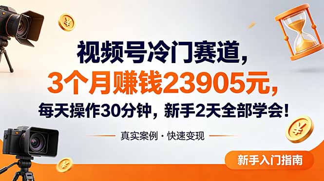 视频号冷门赛道，3个月变现23905元，新手2天学会 每天操作30分钟！|网创挖金社