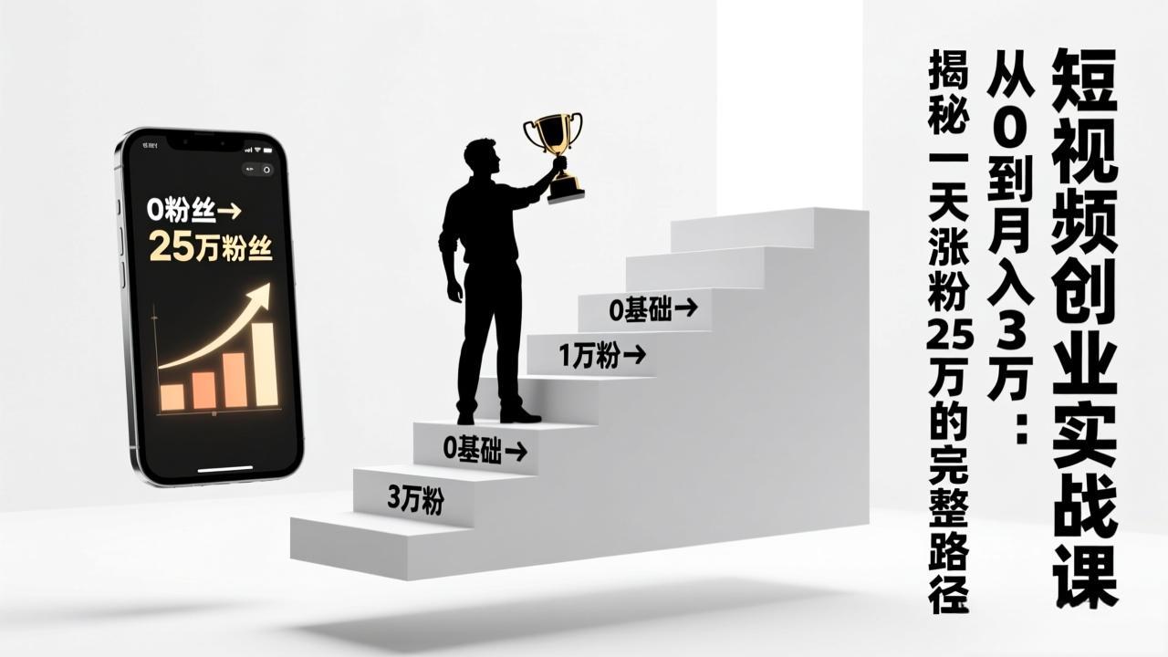 短视频创业实战课:从0到月入3万:揭秘一天涨粉25万的完整路径|网创挖金社