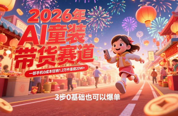 AI童装新春带货赛道，一部手机0成本狂销1.2万件喜提20W+，3步0基础也可以爆单|网创挖金社