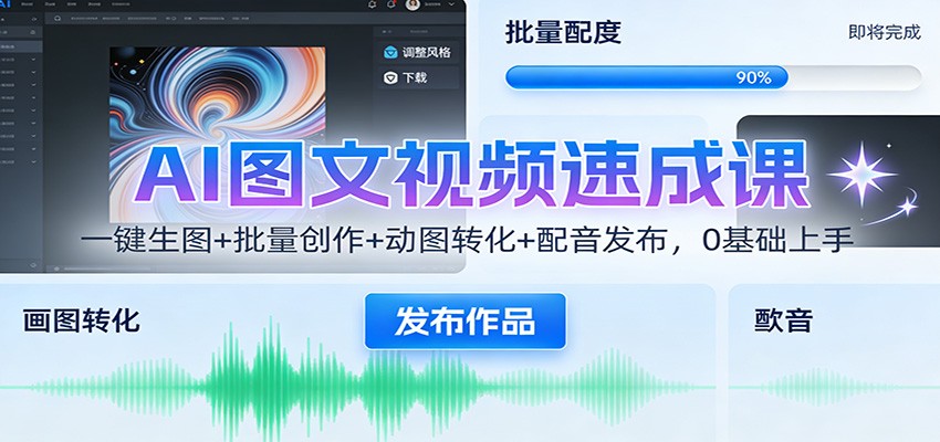 AI图文视频速成课：一键生图+批量创作+动图转化+配音发布，0基础上手|网创挖金社