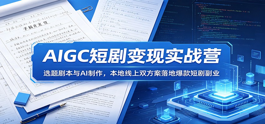 AIGC短剧变现实战营：选题剧本与AI制作，本地线上双方案落地爆款短剧副业|网创挖金社