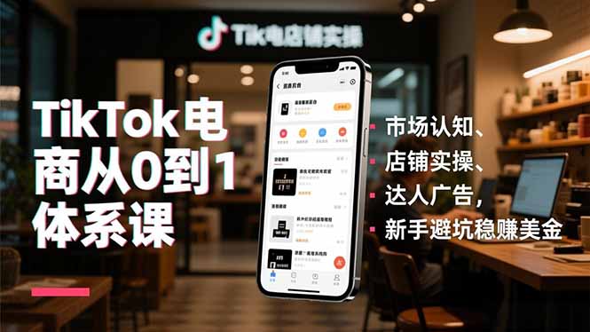 TikTok电商从0到1体系课，市场认知、店铺实操、达人广告，新手避坑稳赚美金|网创挖金社